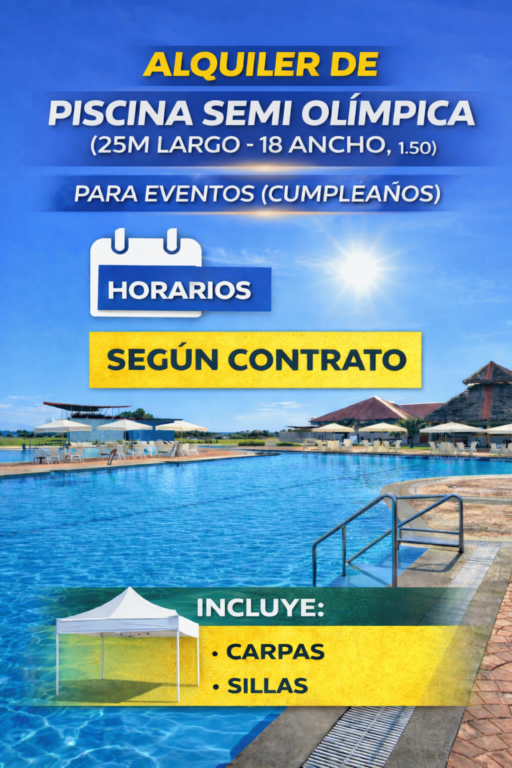 Alquiler de piscina semi olimpica para cumpleanos iquitos