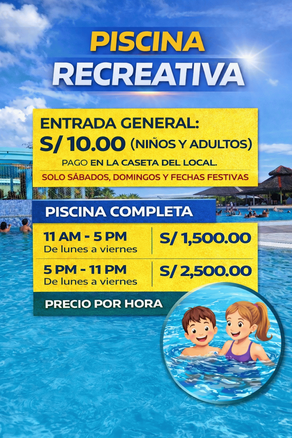 Piscina recreativa completa y entradas